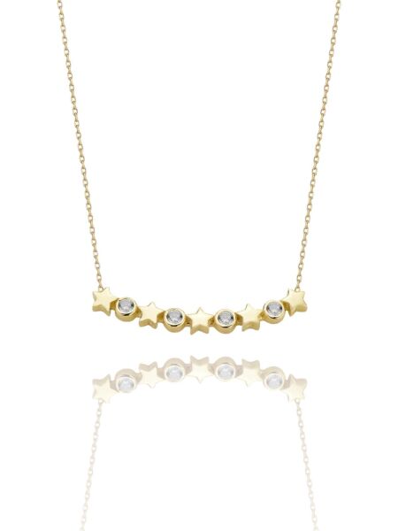 Özel Tasarım 5 Beş Yıldızlı Çok Şık 14 Ayar Altın Kolye