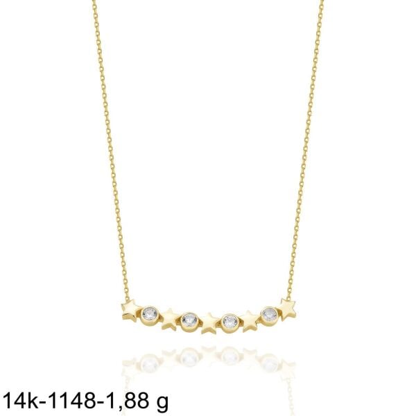 Özel Tasarım 5 Beş Yıldızlı Çok Şık 14 Ayar Altın Kolye