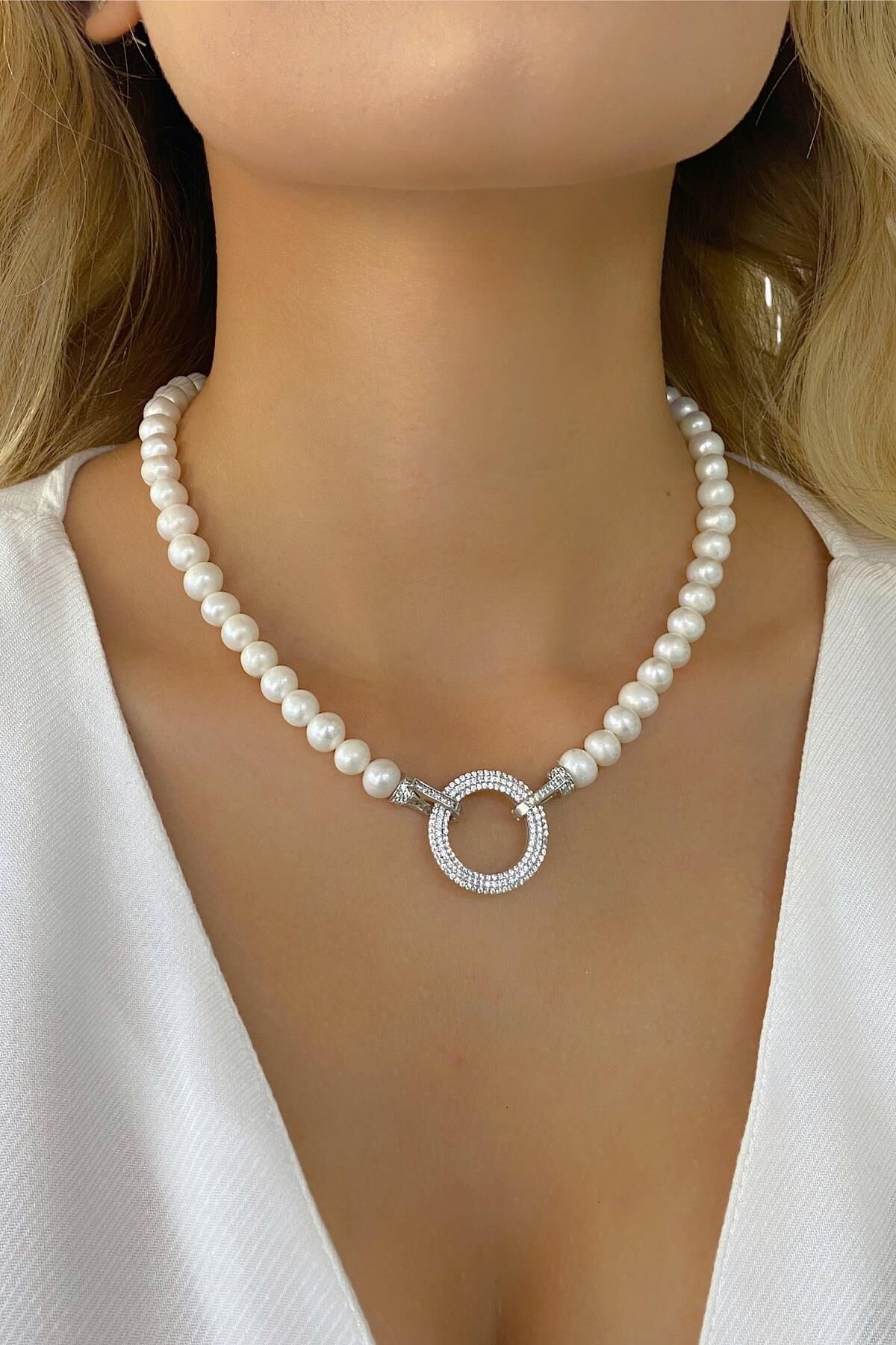 Yeni Model Üst Kalite İnci Gerdanlık 925 Gümüş Kolye