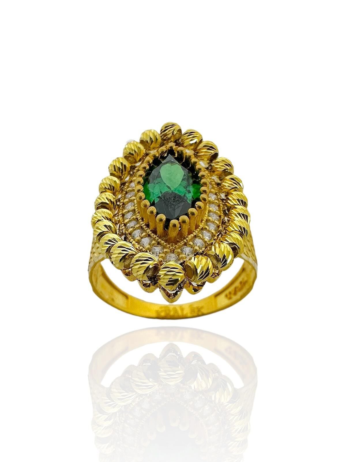 Zümrüt Taşlı Dorika Mekik 8 Ayar Altın Yüzük