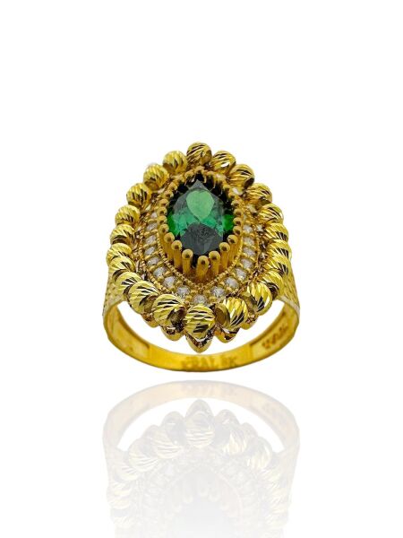 Zümrüt Taşlı Dorika Mekik 8 Ayar Altın Yüzük