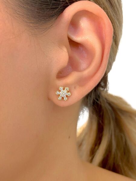 14 Ayar Altın Minik Kar Tanesi Küpe Günlük Kullanışlı