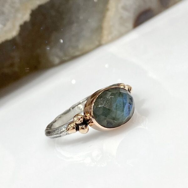 Doğal Gerçek Labradorit Taş El Üretim Otantik Gümüş Yüzük