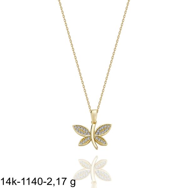 Minik Taşlı Kelebek Çok Şık 14 Ayar Altın Kolye