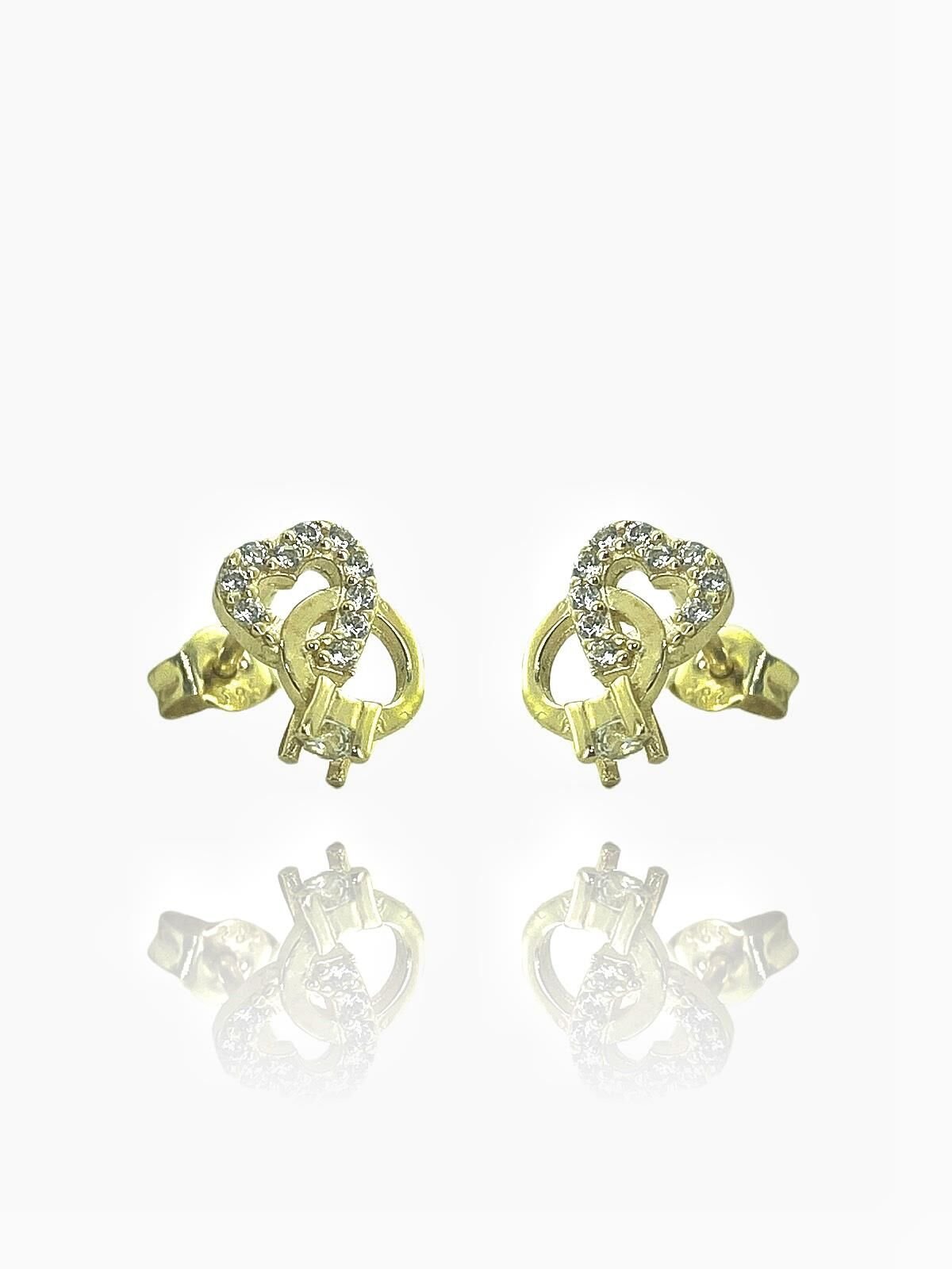 14 Ayar Altın Minik Kalp Tek Taş Küpe