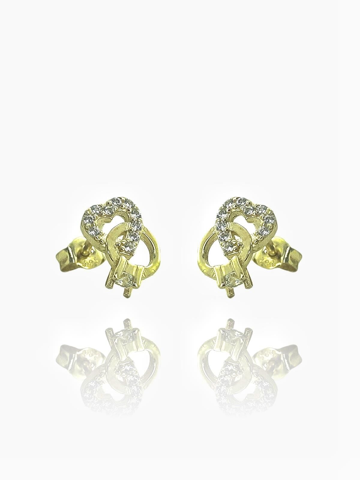 14 Ayar Altın Minik Kalp Tek Taş Küpe