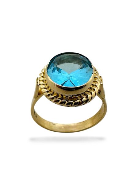 Oval Aquamarine Doğal Taş ve El İşçiliği 14 Ayar Altın Yüzük