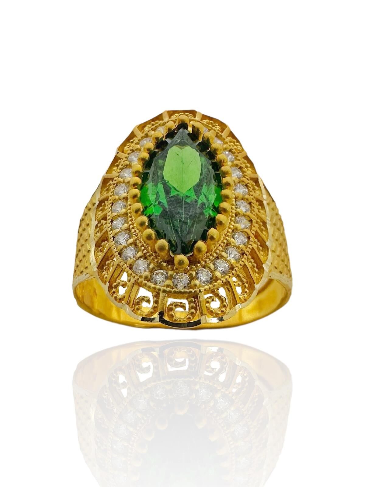 Zümrüt Taşlı Maraş İşçiliği Mekik 8 Ayar Altın Yüzük