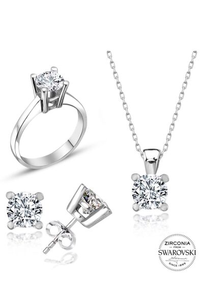 Sertifikalı Swarovski Tektaş Klasik 925 Gümüş Set Takım