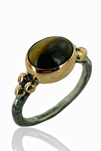 Doğal Kaplan Gözü Taş El Üretimi 925 Gümüş Yüzük