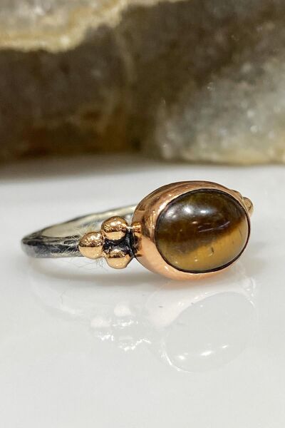 Doğal Kaplan Gözü Taş El Üretimi 925 Gümüş Yüzük