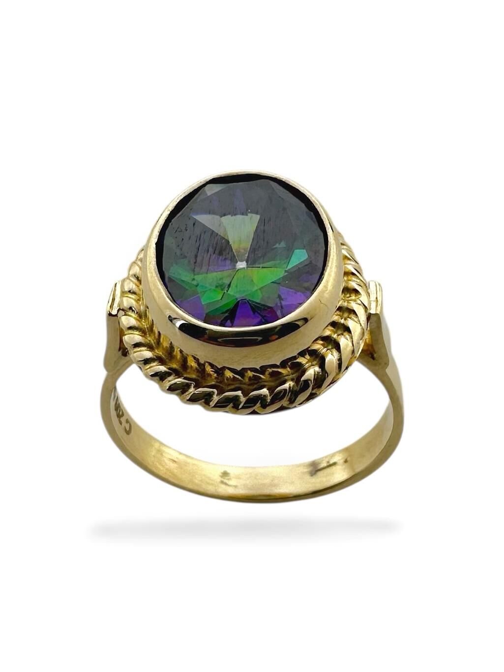 Oval Misitik Topaz Taşlı ve El İşçiliği 14 Ayar Altın Yüzük