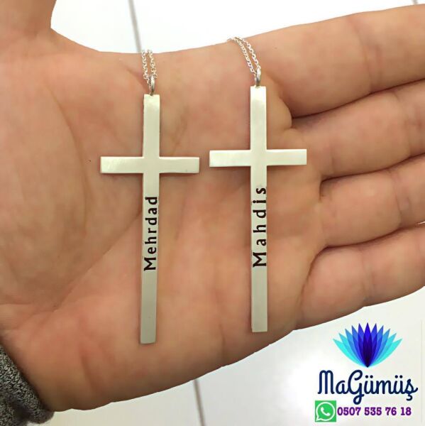 HAÇ CROSS İSİM YAZILIR TASARIM GÜMÜŞ KOLYE