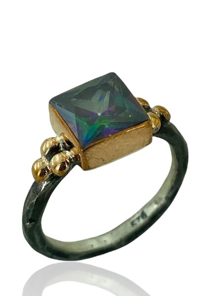 Baget Mistik Topaz Taşlı El Üretimi 925 Gümüş Yüzük