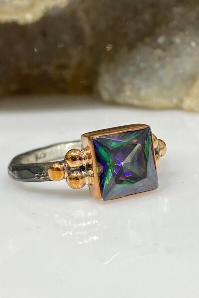 Baget Mistik Topaz Taşlı El Üretimi 925 Gümüş Yüzük