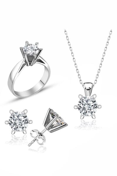Sertifikalı Swarovski Tektaş Özel Model 925 Gümüş Set Takım