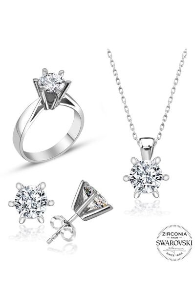 Sertifikalı Swarovski Tektaş Özel Model 925 Gümüş Set Takım