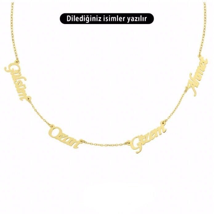 4 Dört İsimli Gümüş Aile Kolyesi Altın