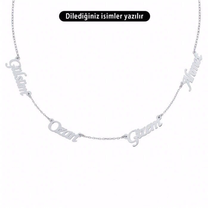 4 Dört İsimli Gümüş Aile Kolyesi Gümüş