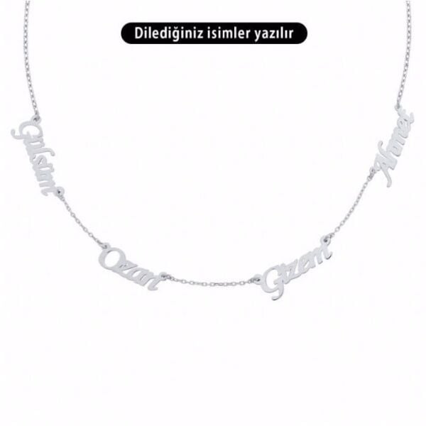 4 Dört İsimli Gümüş Aile Kolyesi Gümüş