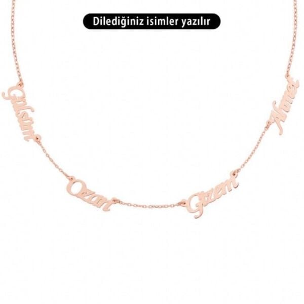 4 Dört İsimli Gümüş Aile Kolyesi Rosegold