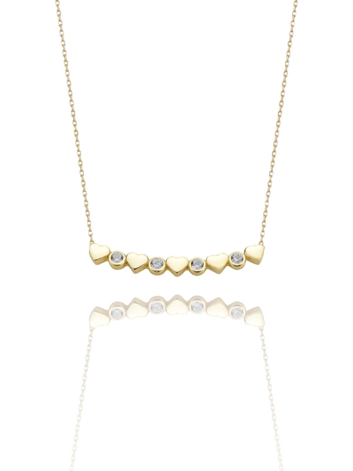 Beş Kalp Tek Taş Aile Kolyesi 14 Ayar Altın Kolye