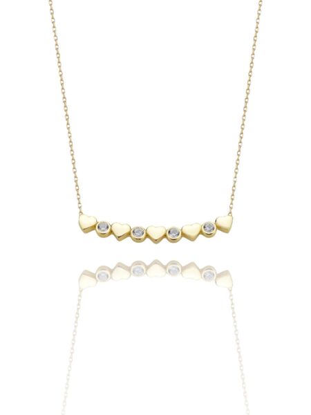 Beş Kalp Tek Taş Aile Kolyesi 14 Ayar Altın Kolye