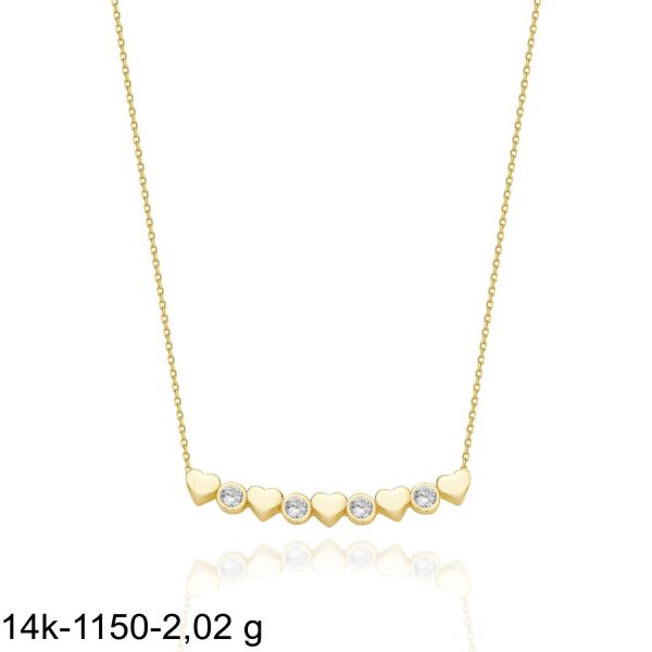 Beş Kalp Tek Taş Aile Kolyesi 14 Ayar Altın Kolye