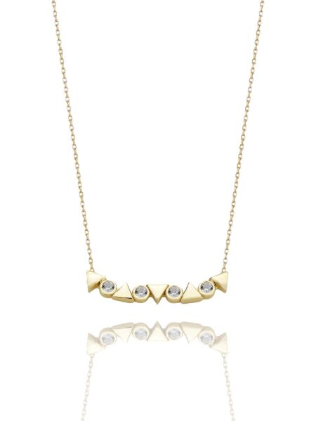 Beş Üçgen Tek Taş Aile Kolyesi 14 Ayar Altın Kolye