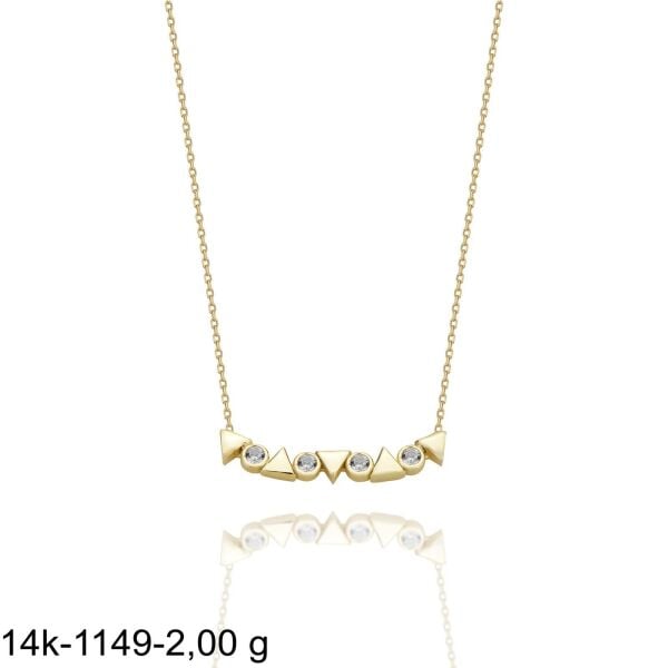 Beş Üçgen Tek Taş Aile Kolyesi 14 Ayar Altın Kolye