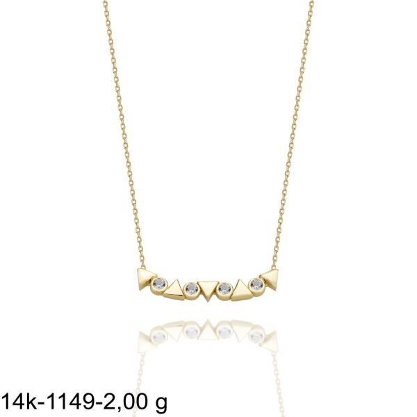 Beş Üçgen Tek Taş Aile Kolyesi 14 Ayar Altın Kolye