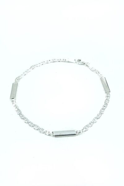 Sade Spor Taşsız Plakalı Klasik 925 Gümüş Bileklik