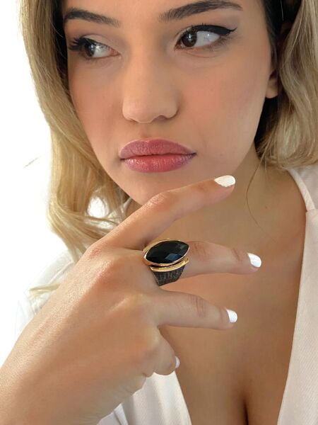 Mekik Oniks Taşlı Özel Tasarım El Üretim 925 Gümüş Yüzük