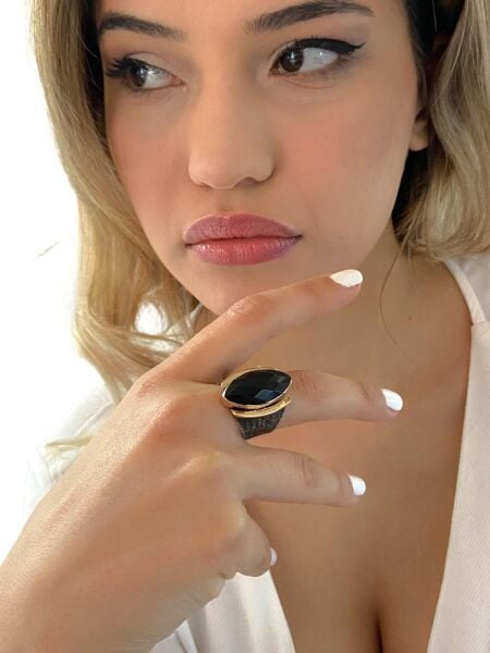 Mekik Oniks Taşlı Özel Tasarım El Üretim 925 Gümüş Yüzük