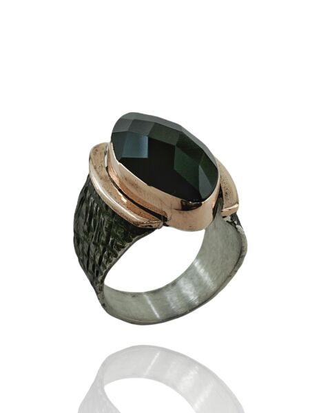 Mekik Oniks Taşlı Özel Tasarım El Üretim 925 Gümüş Yüzük