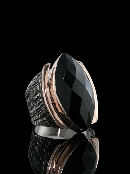 Mekik Oniks Taşlı Özel Tasarım El Üretim 925 Gümüş Yüzük