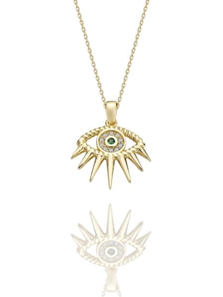 Ra Göz Yeşil Taşlı Çok Şık 14 Ayar Altın Kolye