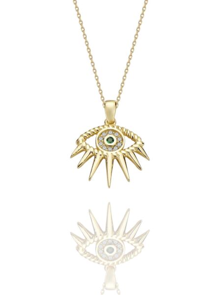 Ra Göz Yeşil Taşlı Çok Şık 14 Ayar Altın Kolye