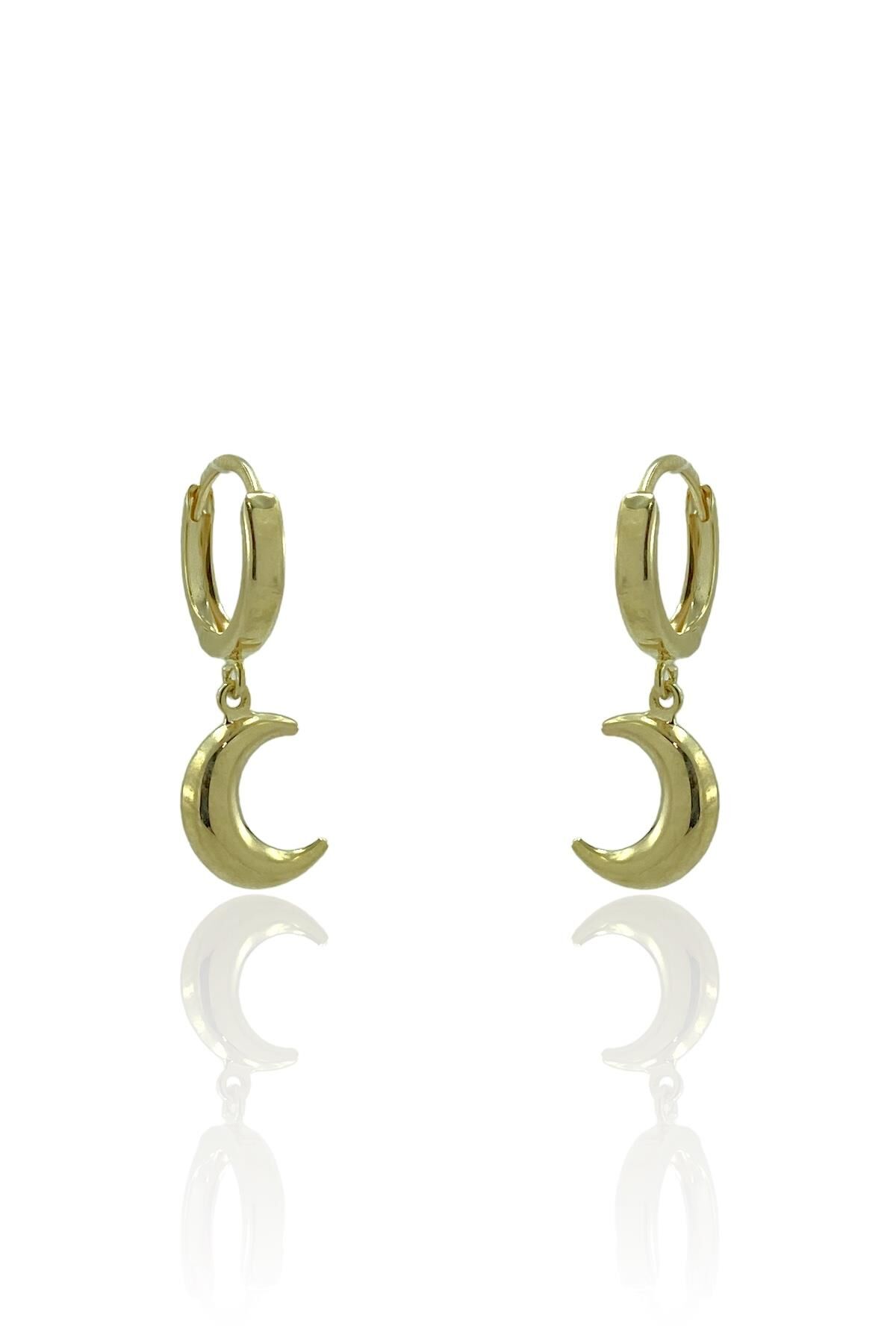 Taşsız Sallantılı Çok Şık Hilal Küpe 8 Ayar Altın