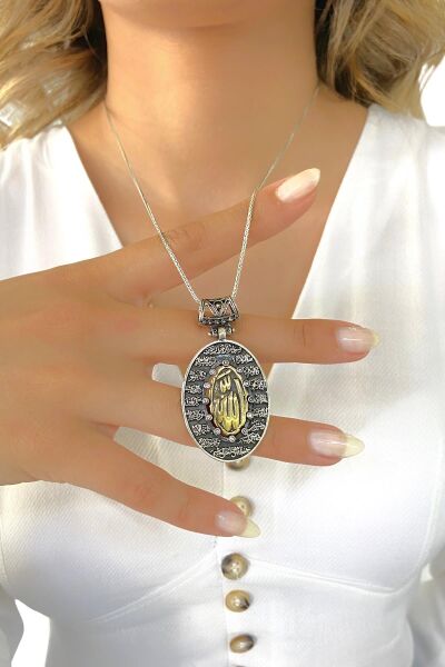 925 Gümüş Allah Lafzı Ayetel Kürsi Duası Büyük Madalyon Özel Kolye
