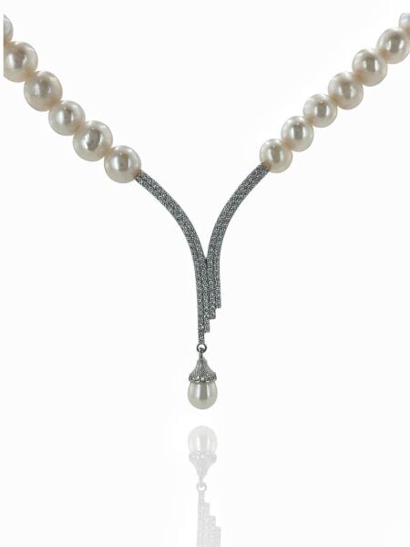 Su Yolu Çok Şık Altın İşçilik 925 Gümüş İnci Kolye Gerdanlık