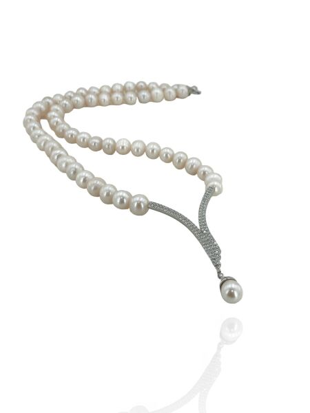 Su Yolu Çok Şık Altın İşçilik 925 Gümüş İnci Kolye Gerdanlık