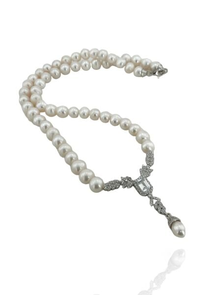 Baget Zirkon Pırlanta Model 925 Gümüş İnci Gerdanlık Kolye