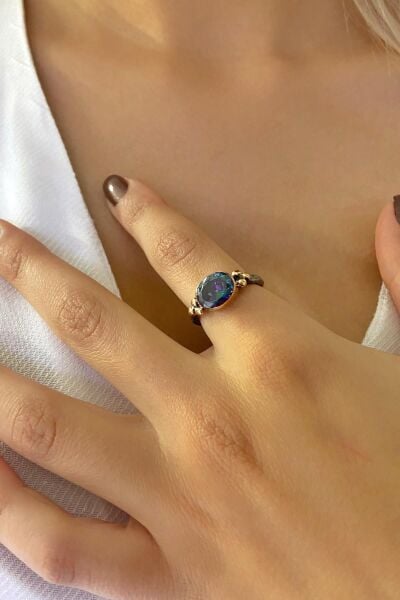 Oval Mistik Topaz Taşlı El Üretimi 925 Gümüş Yüzük