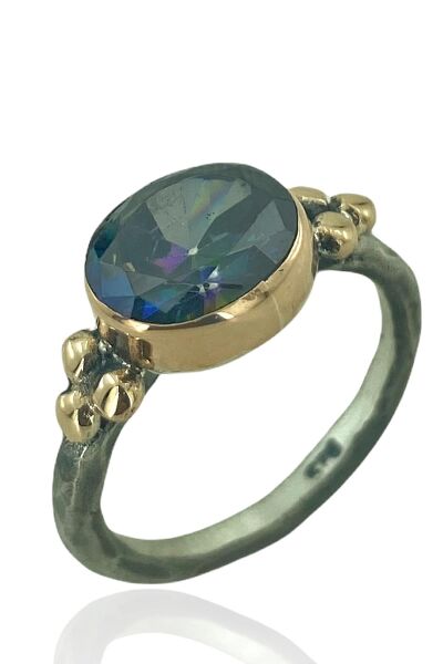 Oval Mistik Topaz Taşlı El Üretimi 925 Gümüş Yüzük