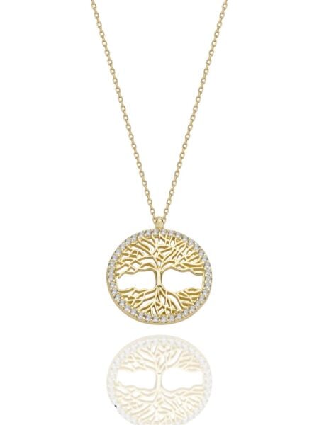 Ağaç Özel Tasaım Günlük Çok Şık 14 Ayar Altın Kolye