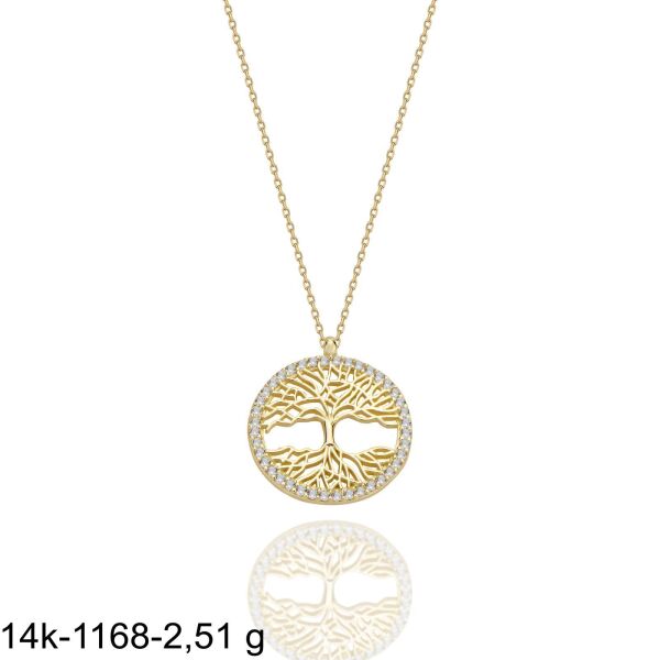Ağaç Özel Tasaım Günlük Çok Şık 14 Ayar Altın Kolye