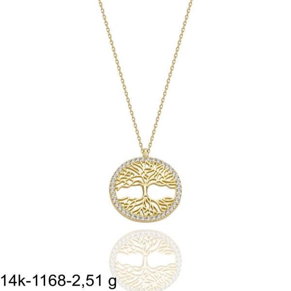 Ağaç Özel Tasaım Günlük Çok Şık 14 Ayar Altın Kolye