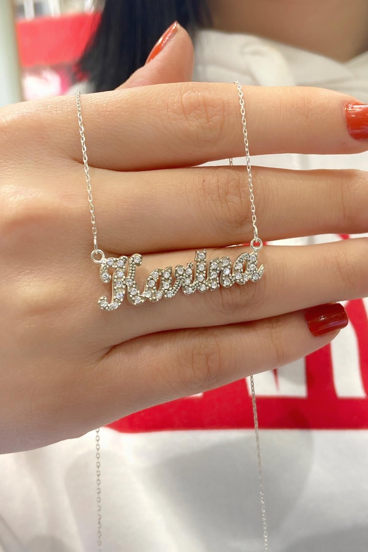 925 Gümüş Full Taşlı İsim Kolye