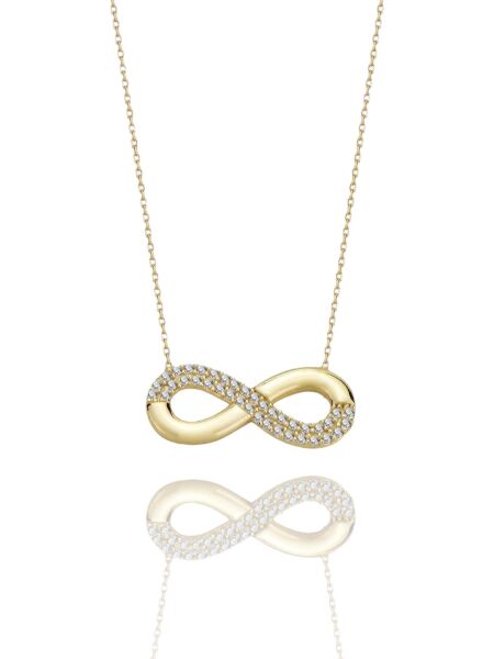 Sonsuzluk Taşlı  Çok Şık 14 Ayar Altın Kolye